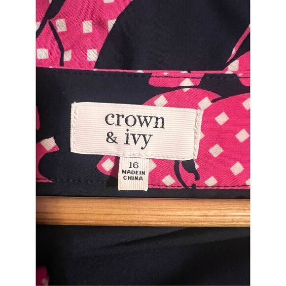 Crown & Ivy Women's 16 Half Sleeve Shift Dress Pink Polka Dot Elephant Print - Picture 9 of 10